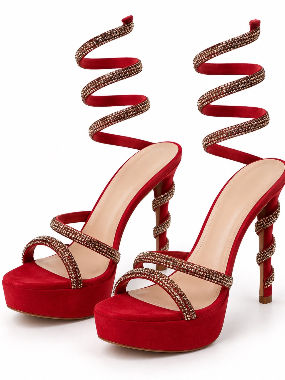 Red Crystal Wrap Platform Stiletto Heels